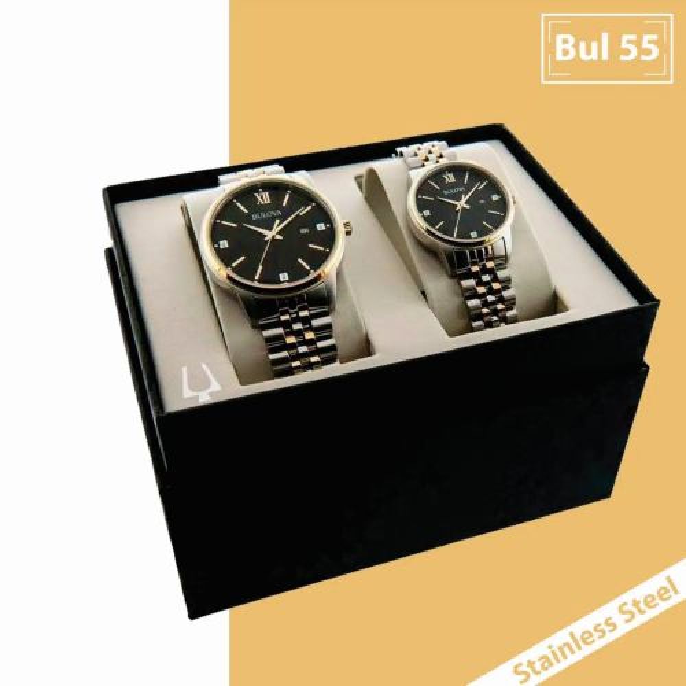 SET DAMA Y CABALLERO  MARCA BULOVA  ACERO INOXIDABLE  EXTENSIBLE  COBINADO  CABALLERO Y DAMA INCLUYE ESTUCHE ORIGINAL imagen